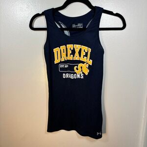 Under Armour Drexel Dragons Tank Top Women Sz SM Navy‎ Blue Ribbed Racerback
